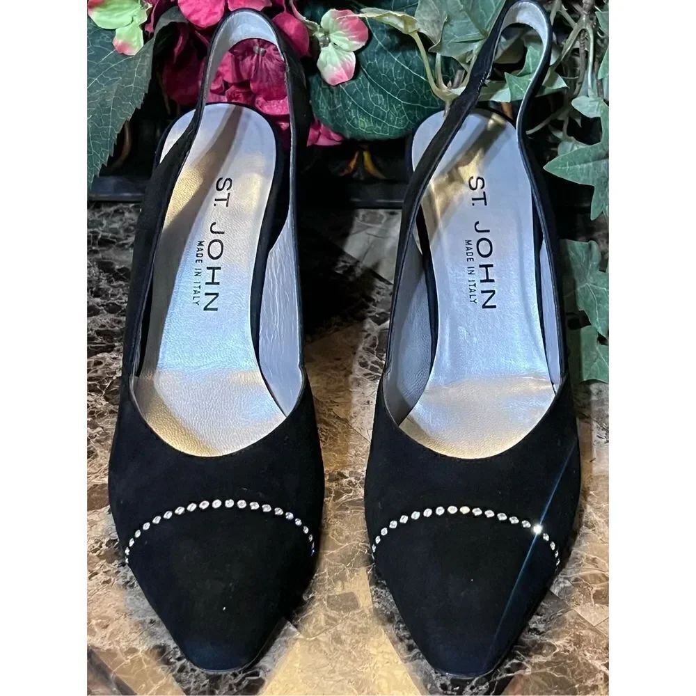 ST. JOHN Suede Vintage Slingback with Rhinestone Size 8.5